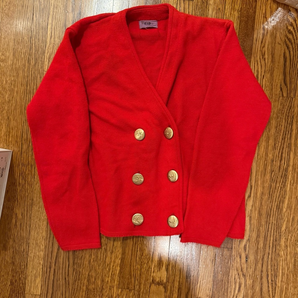 Red Double-Breasted Wool Cardigan